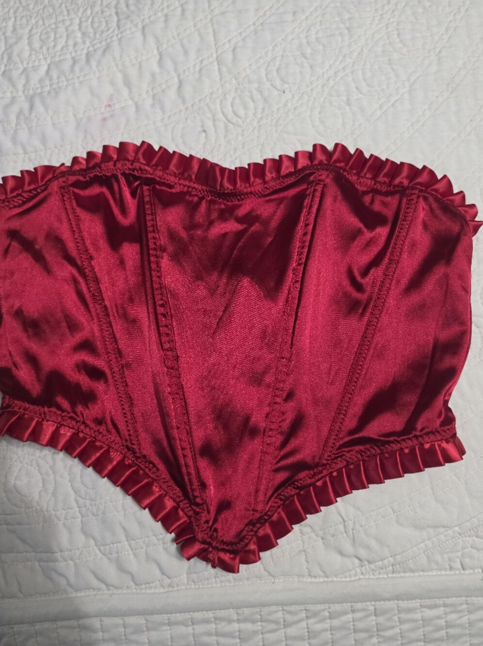 Spirit Womens Deep Red Satin Ruffle Top